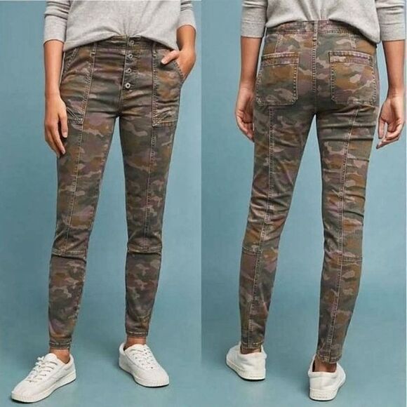 Anthropologie Camo Pants Skinny Jeans Streetwear Boho Button Fly 25 - Picture 11 of 12